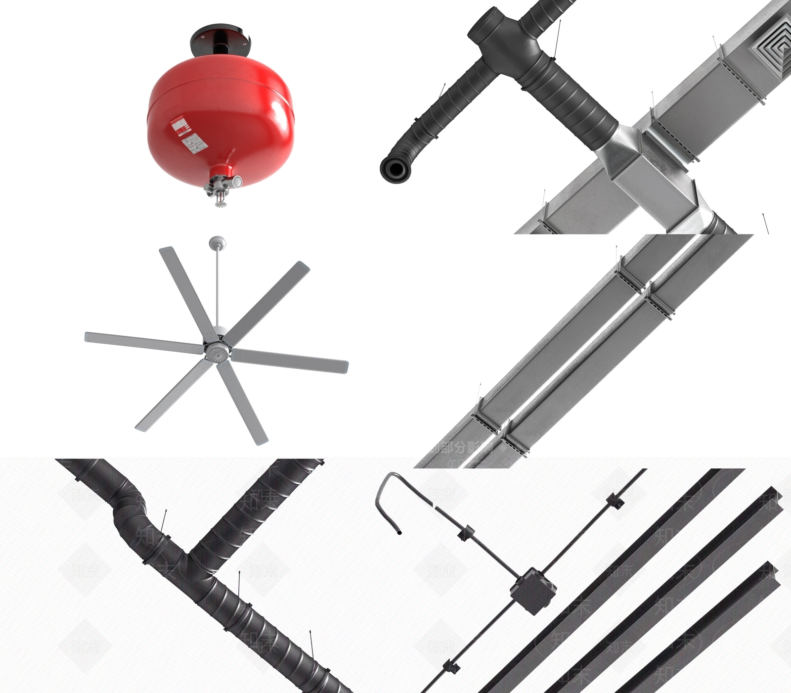 现代空调管道设备组合SU模型下载【ID:1150599109】