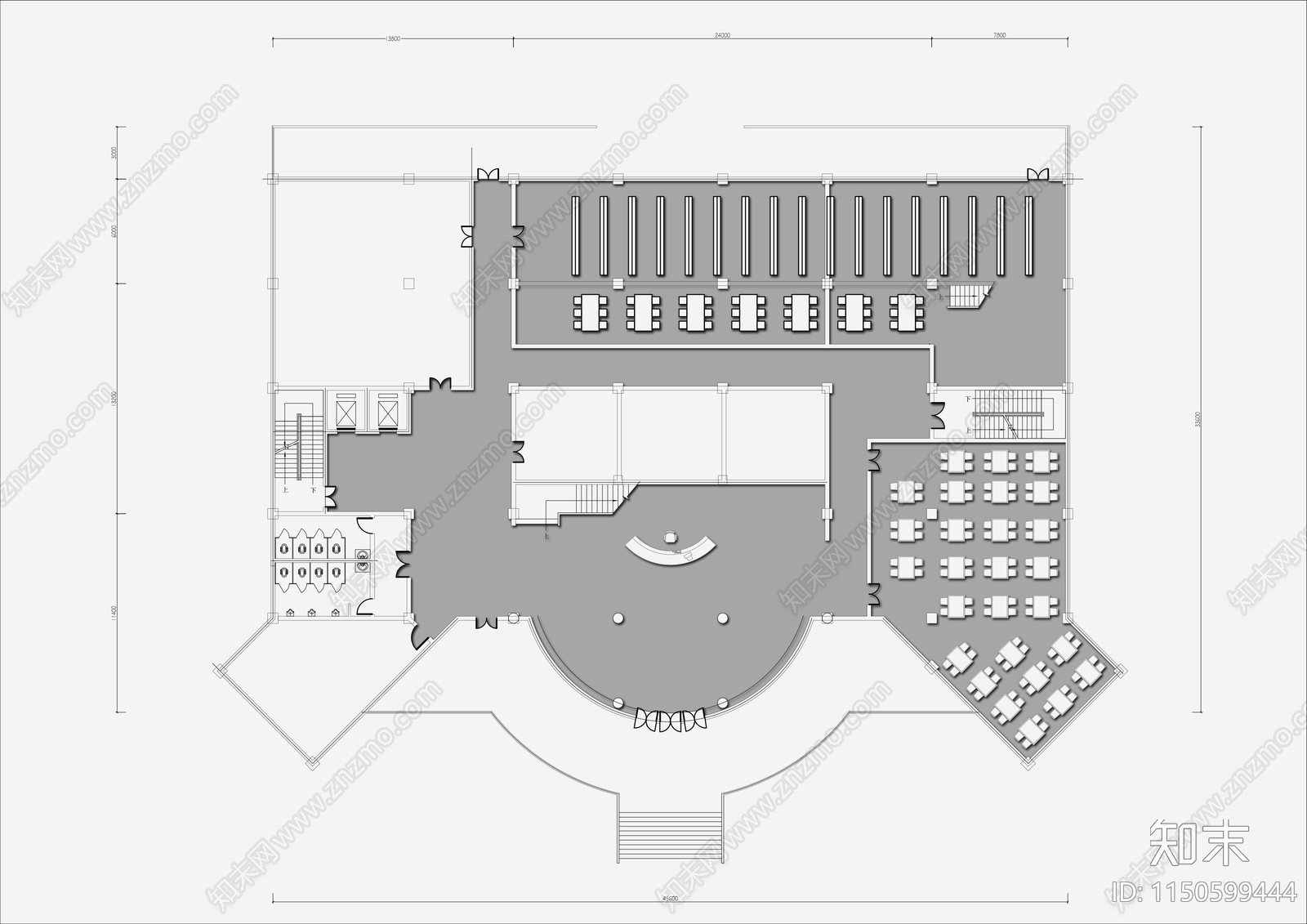 图书馆平面布置图cad施工图下载【ID:1150599444】