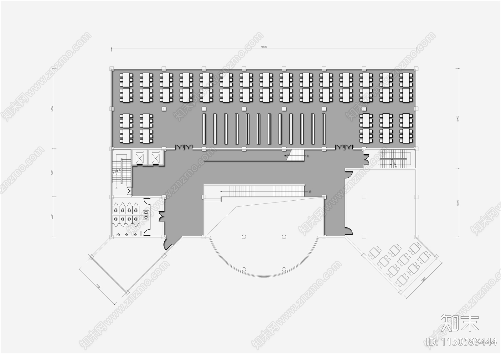 图书馆平面布置图cad施工图下载【ID:1150599444】