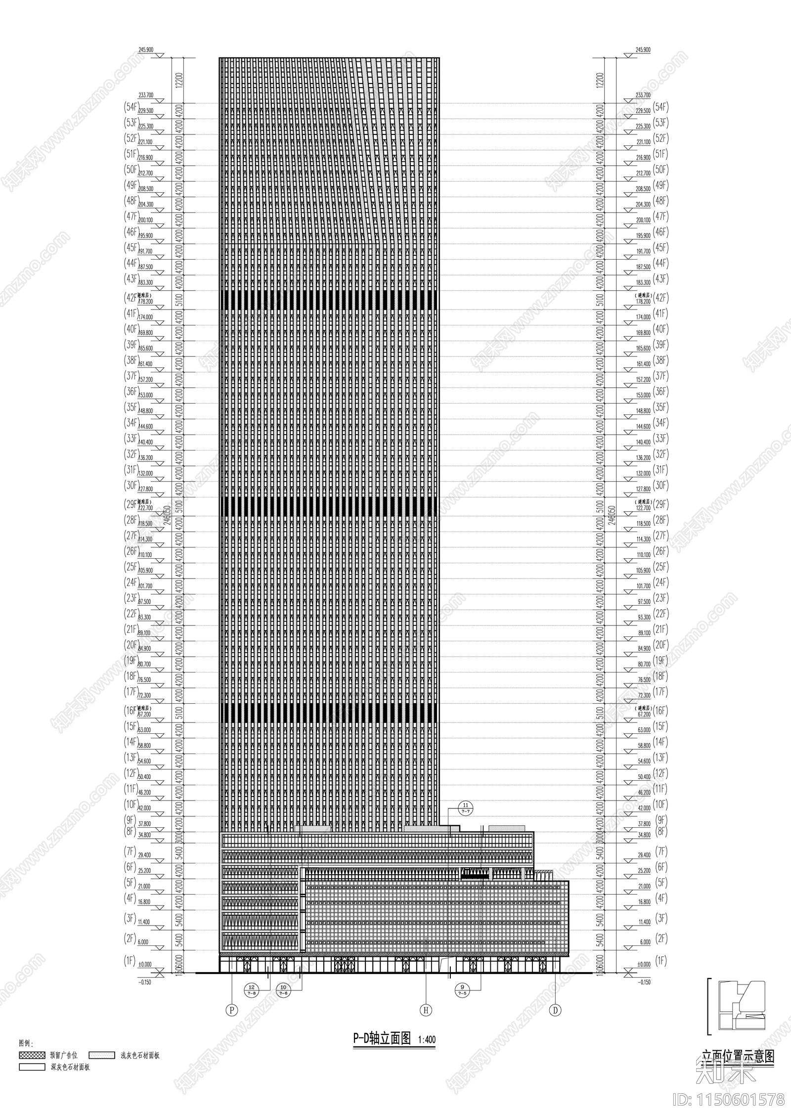天津245米超高层玻璃幕墙金融大厦cad施工图下载【ID:1150601578】