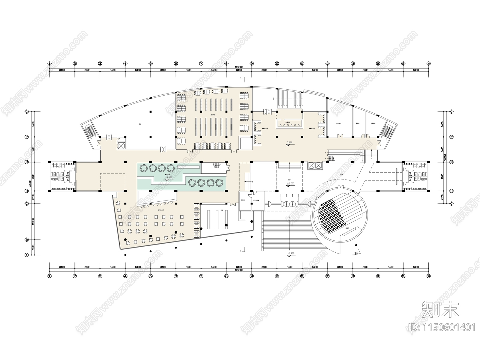 大型图书馆平面方案图cad施工图下载【ID:1150601401】