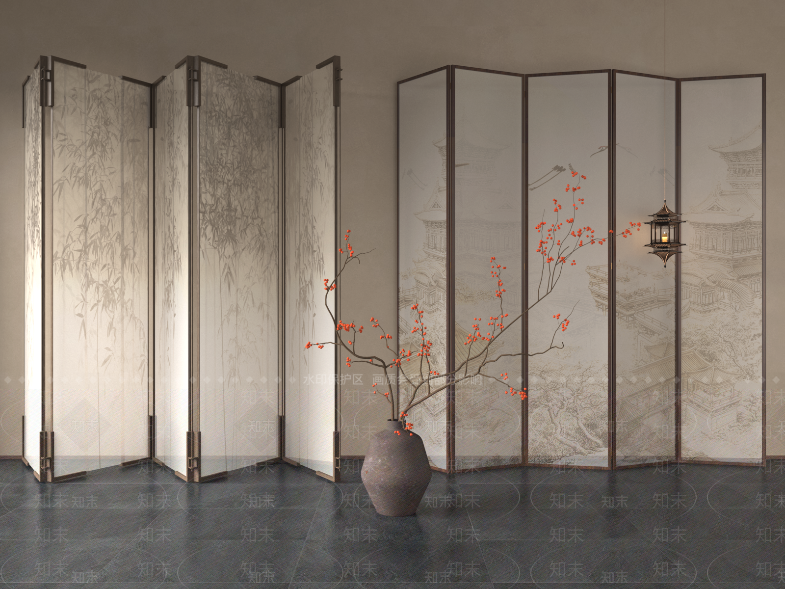 新中式竹子屏风SU模型下载【ID:1150604265】