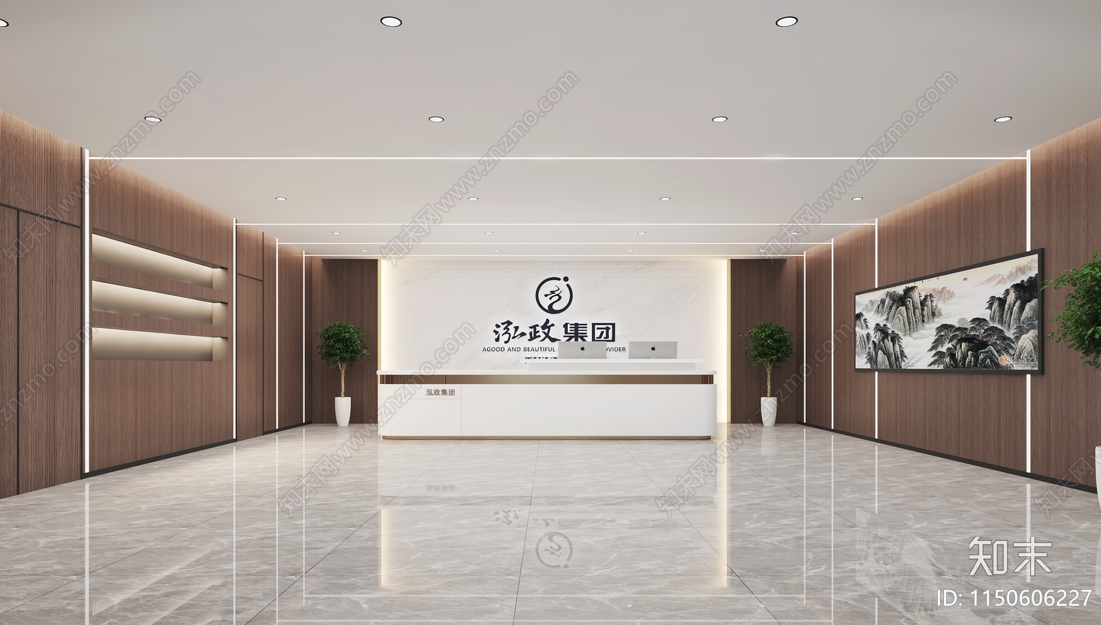 大厅 现代公司前台企业前台接待前台大厅办公室前台酒店前台3D模型【ID:1150606227】_知末3d模型网