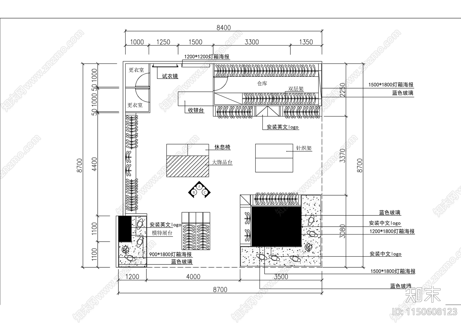 某女士时尚服装精品店设计图cad施工图下载【ID:1150608123】