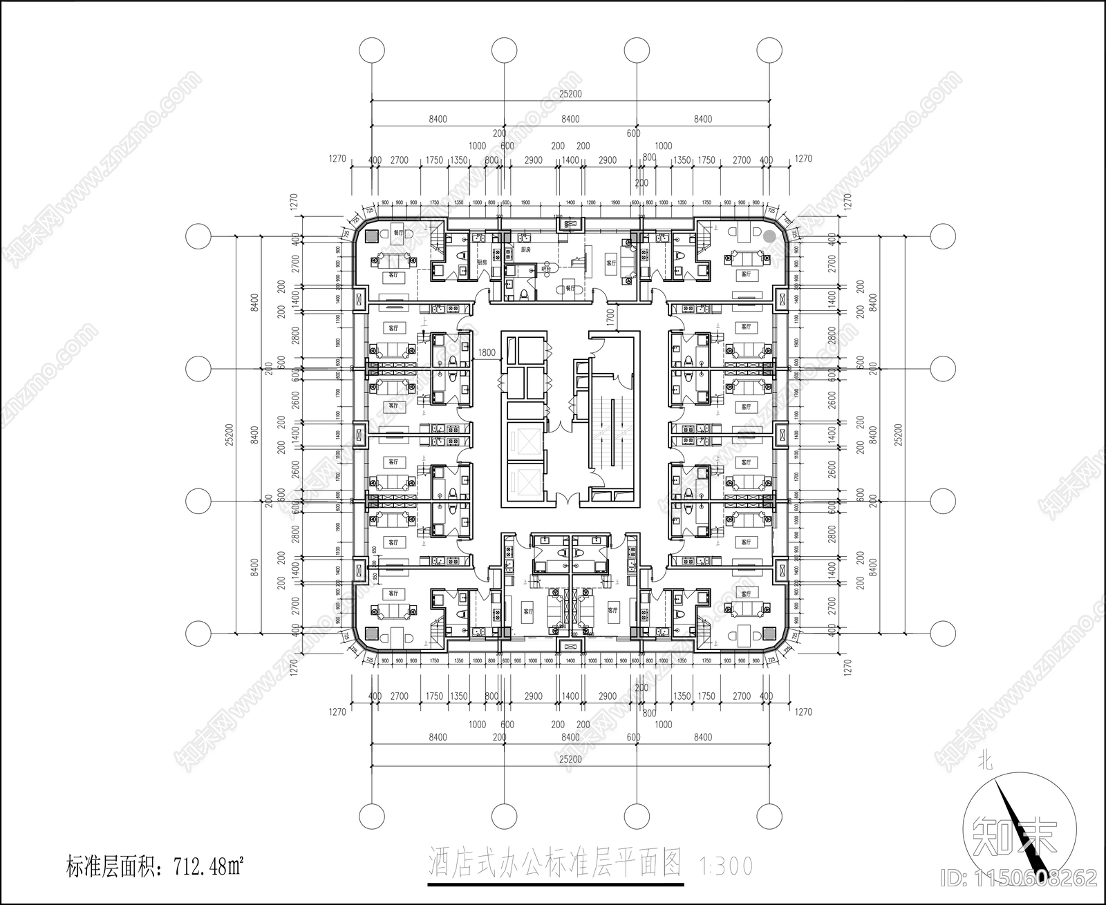 公寓标准层平面施工图下载【ID:1150608262】