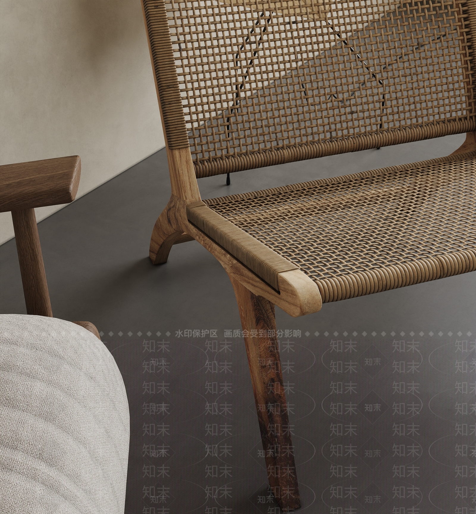 侘寂风藤编休闲椅3D模型下载【ID:1150610849】_知末3d模型网