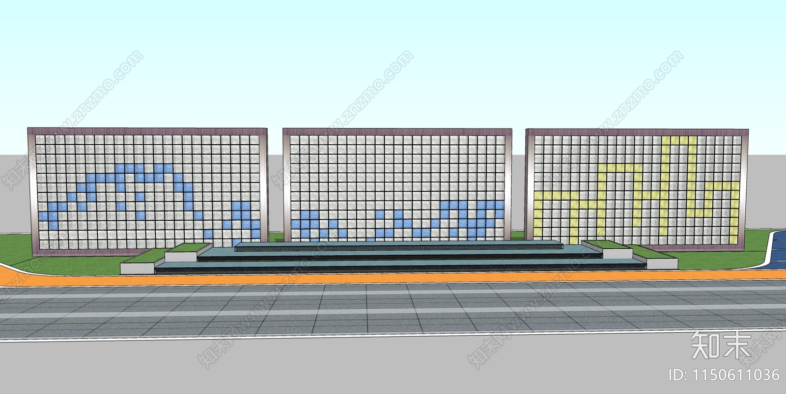现代景墙围墙SU模型下载【ID:1150611036】