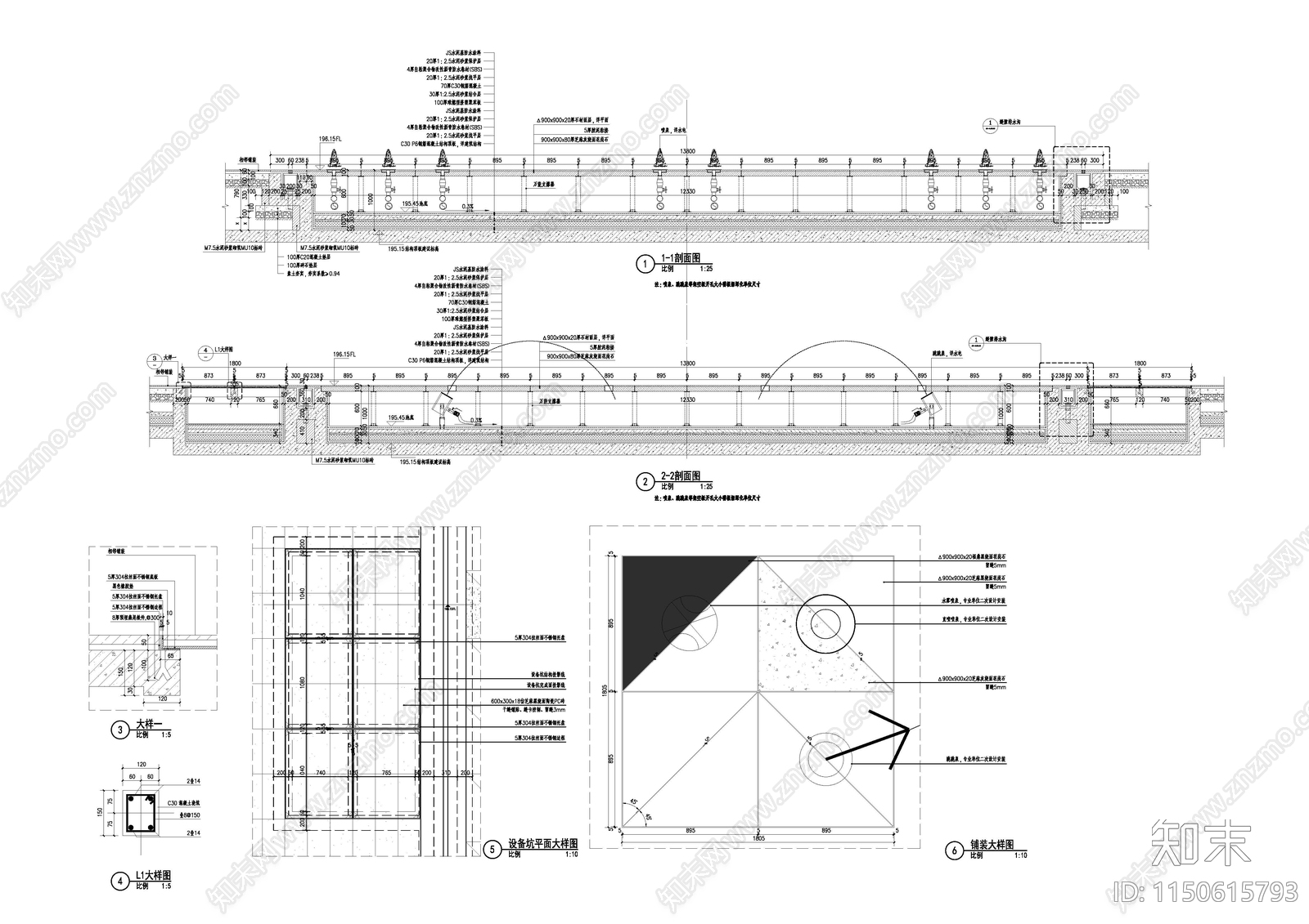 现代广场喷泉施工图施工图下载【ID:1150615793】