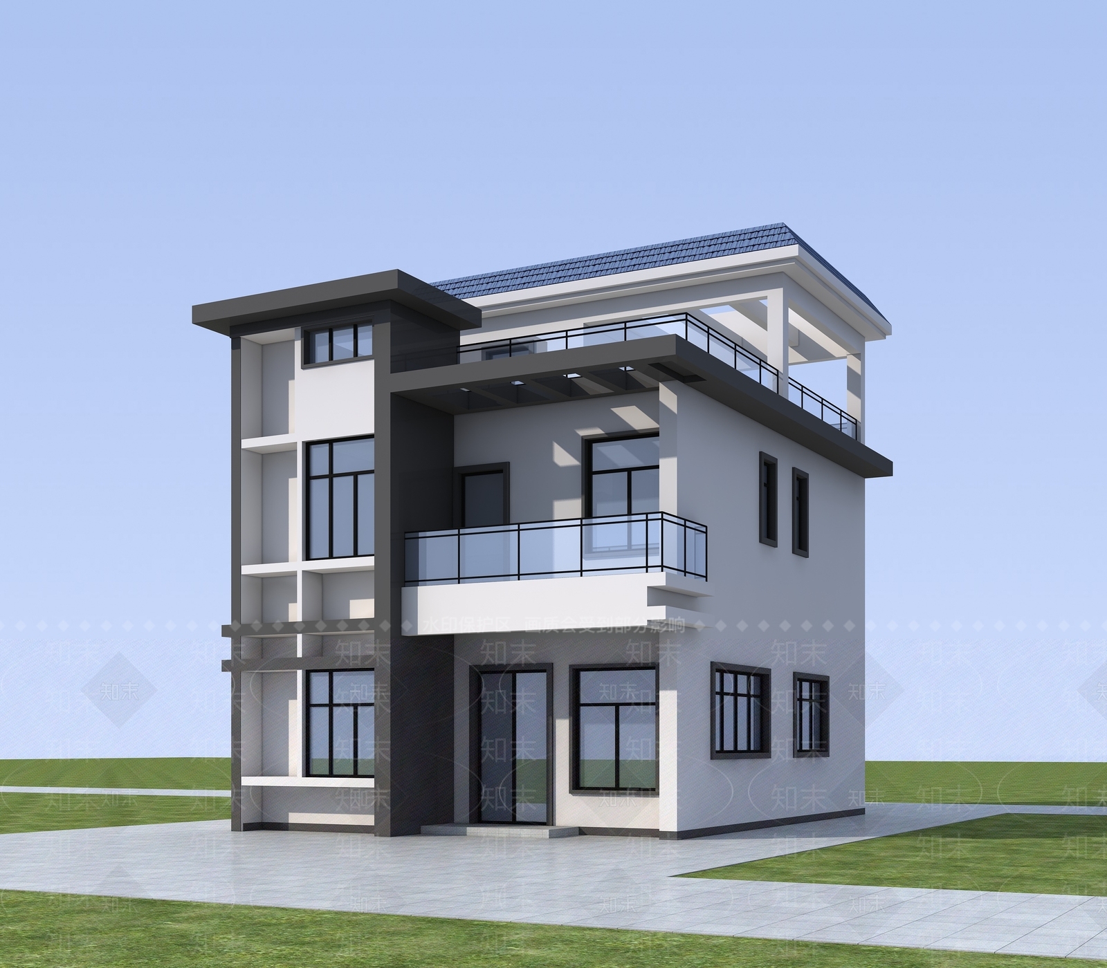 现代独栋别墅3D模型下载【ID:1150647399】