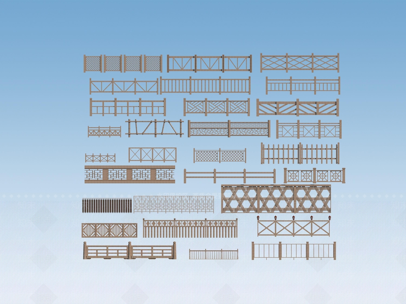 现代木质围栏大全3D模型下载【ID:1150619407】