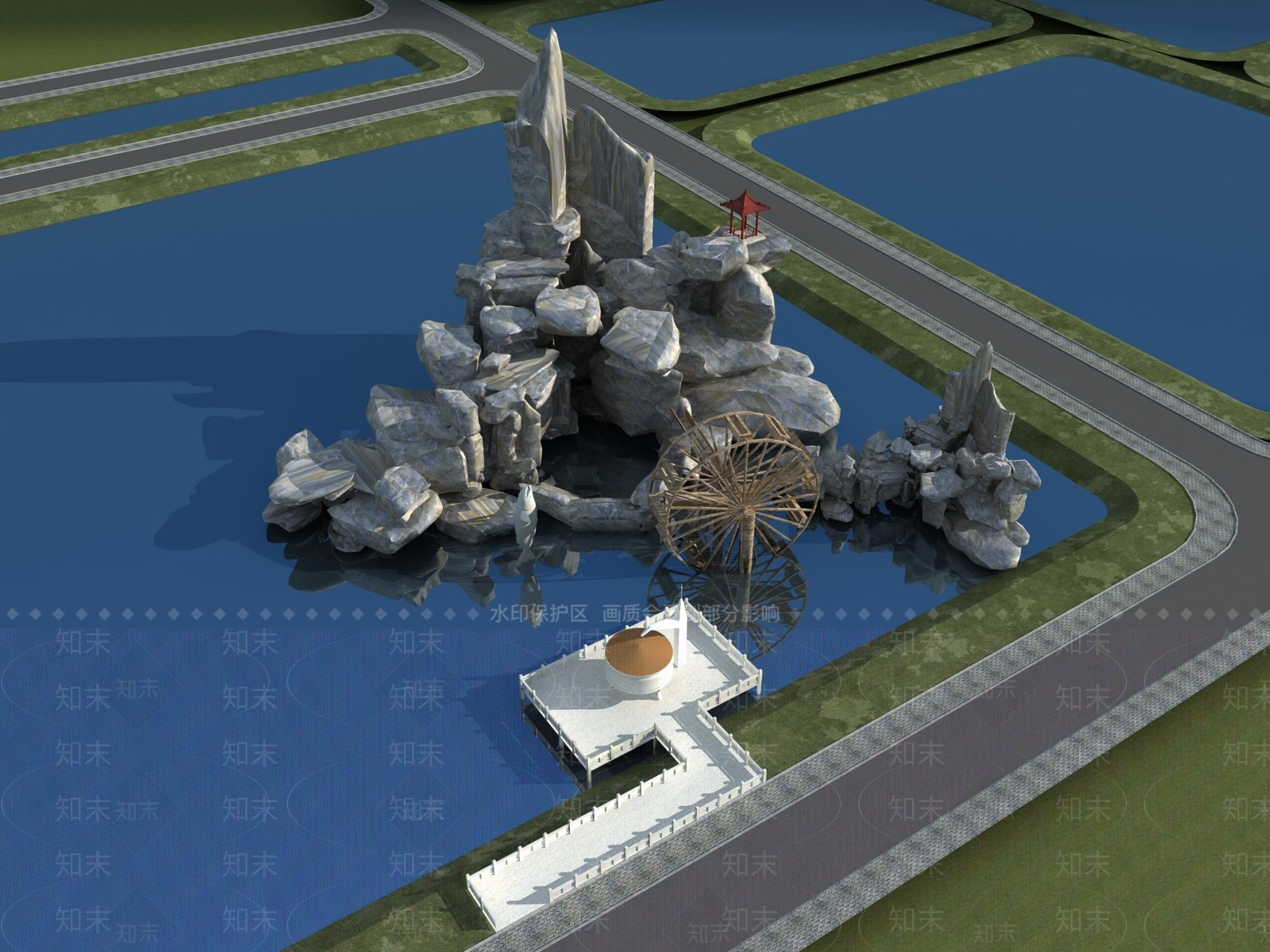 现代假山水车景观3D模型下载【ID:1150619508】