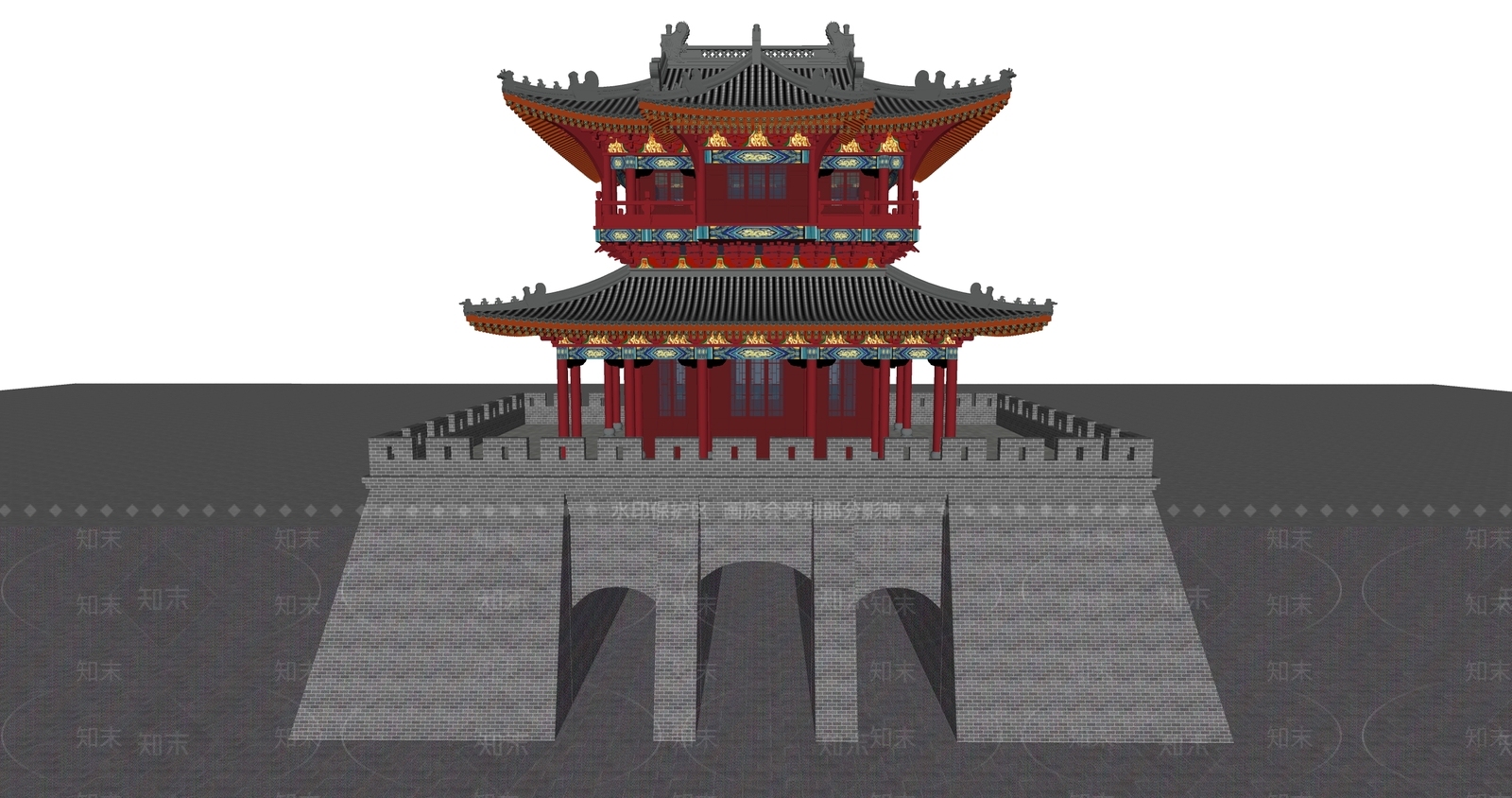 中式汉唐风城门楼SU模型下载【ID:1150620684】