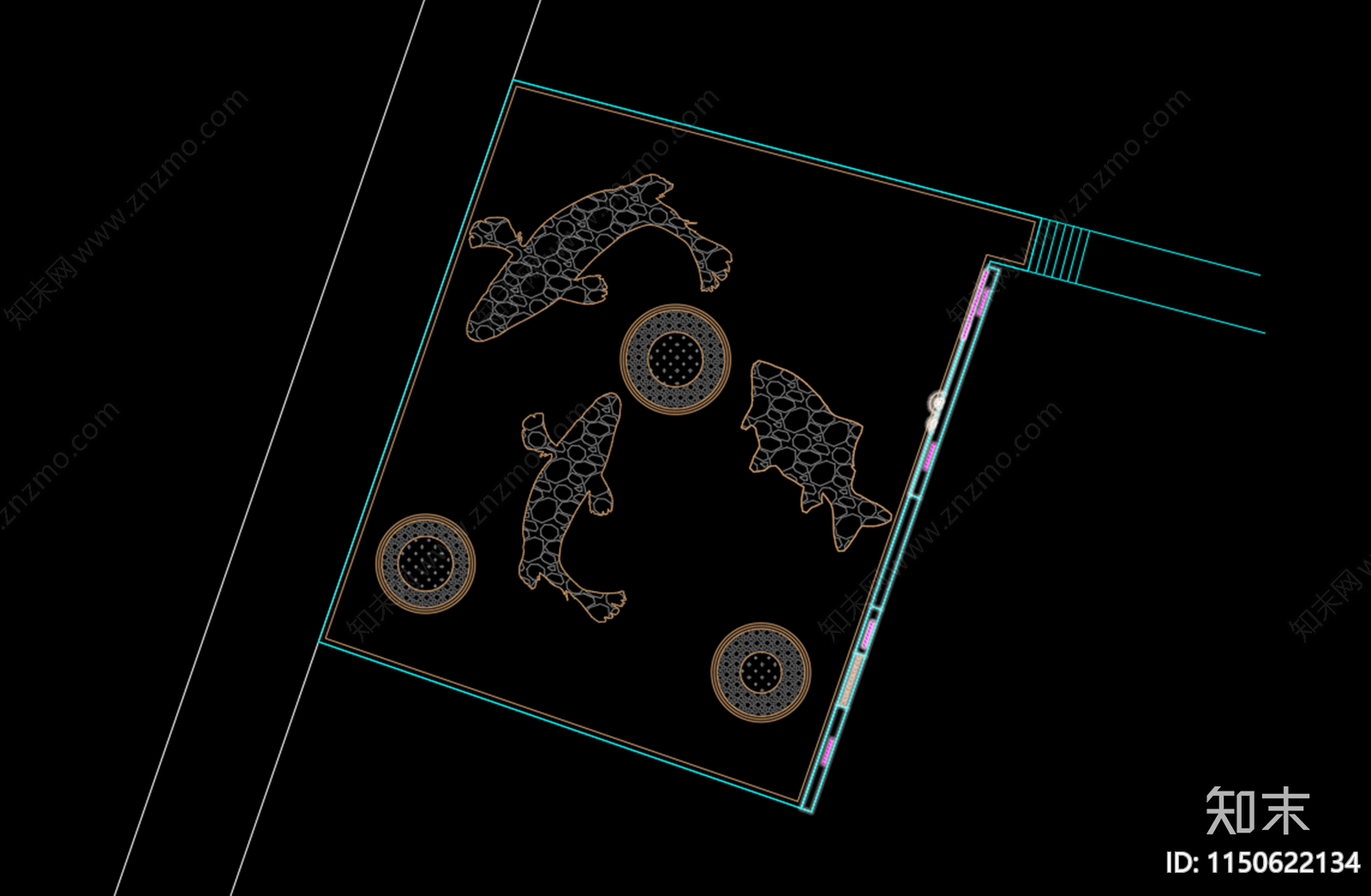 乡村鱼形广场平面图施工图下载【ID:1150622134】
