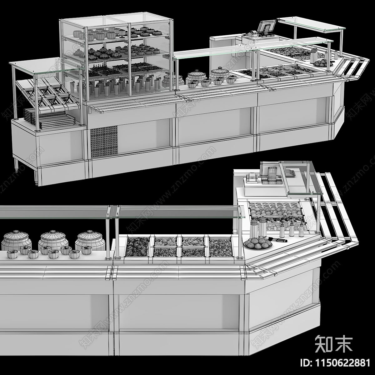 现代快餐保温台食品展柜3D模型下载【ID:1150622881】