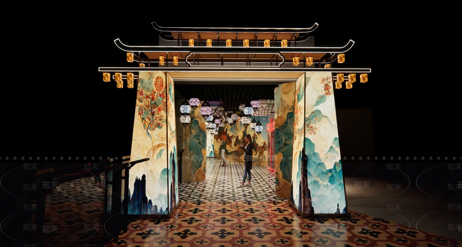 中式敦煌异域商场过道SU模型下载【ID:1150941099】