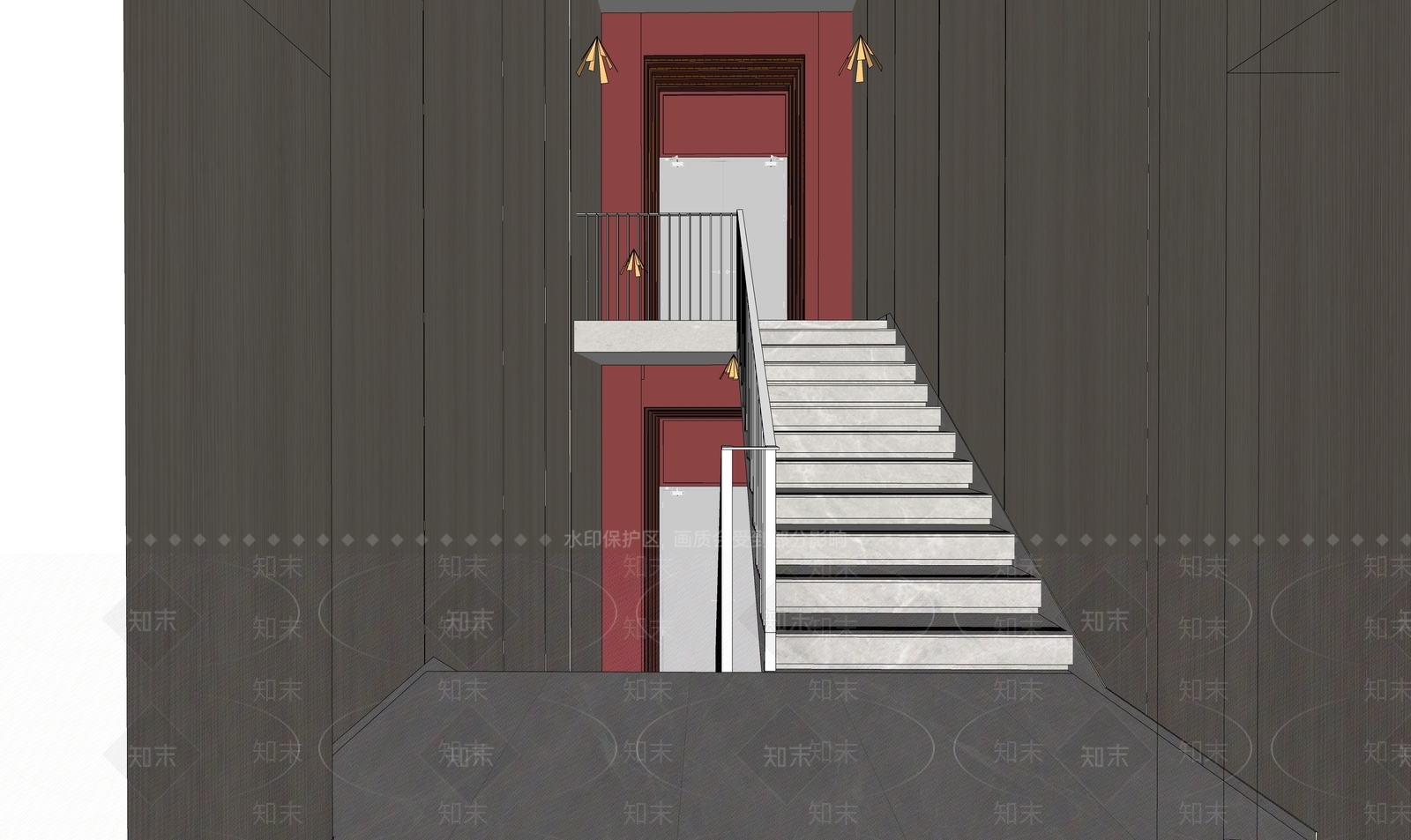 现代公共楼梯间SU模型下载【ID:1150646321】