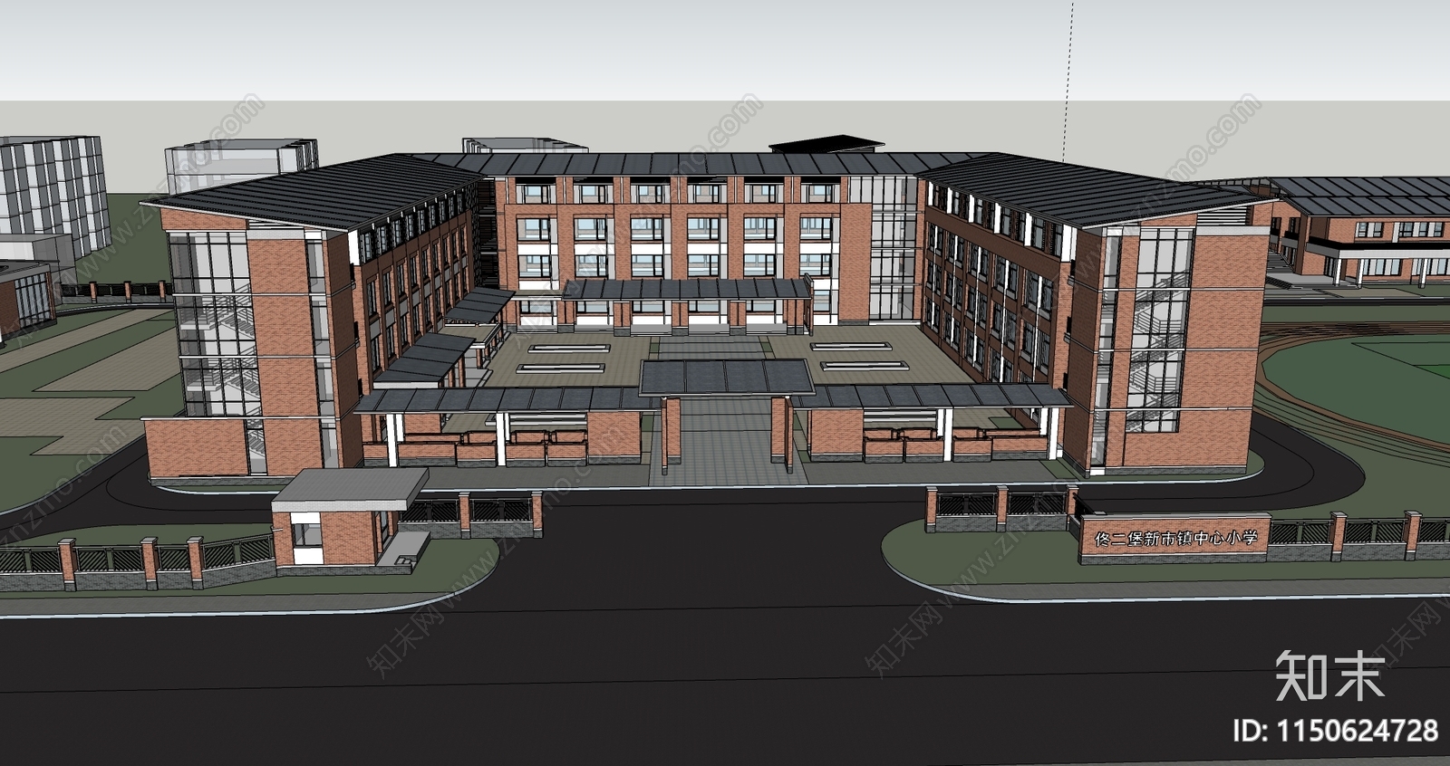 现代小学学校建筑SU模型下载【ID:1150624728】