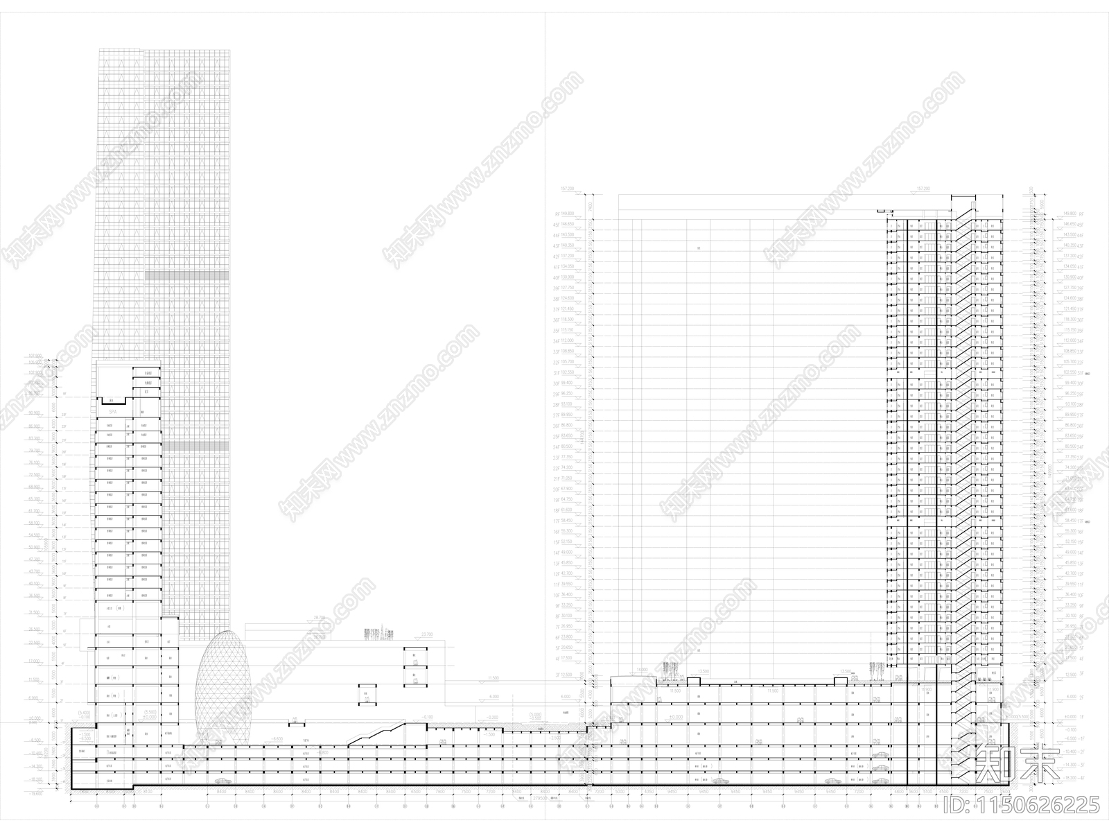 某商业公寓住宅综合体完整建筑施工图cad施工图下载【ID:1150626225】