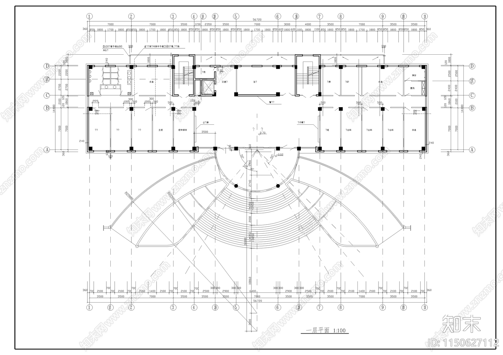 法庭建筑图cad施工图下载【ID:1150627112】