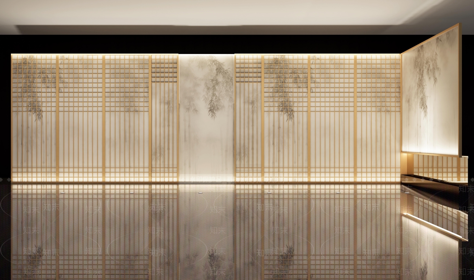 现代实木格栅屏风隔断SU模型下载【ID:1150629100】