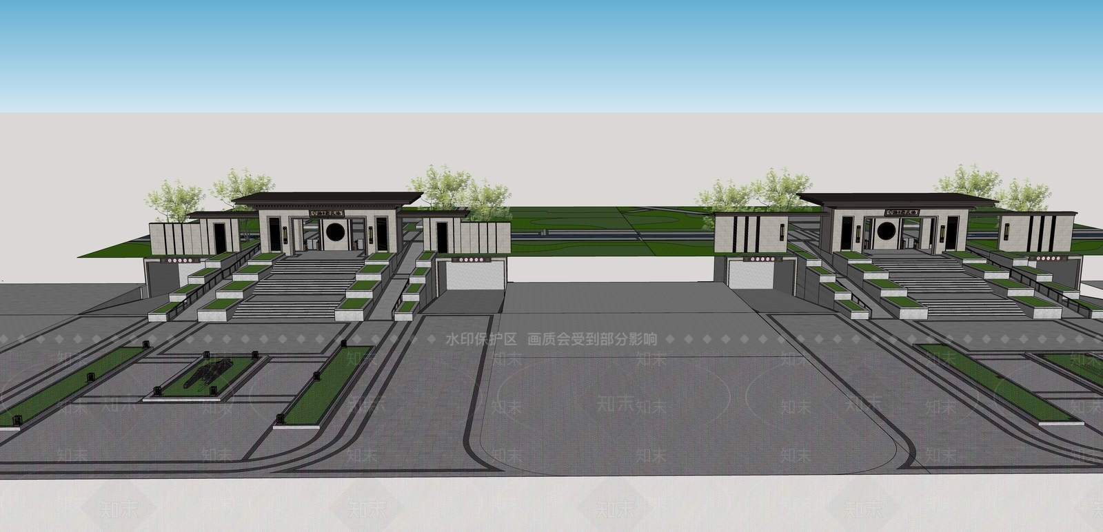 新中式小区入口大门SU模型下载【ID:1150631749】