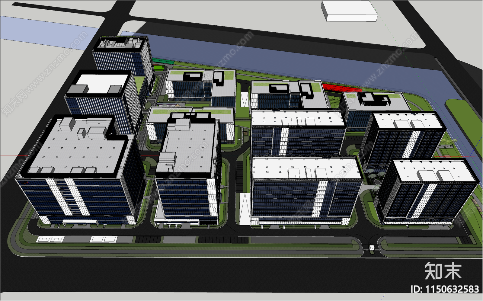 现代产业园建筑群SU模型下载【ID:1150632583】