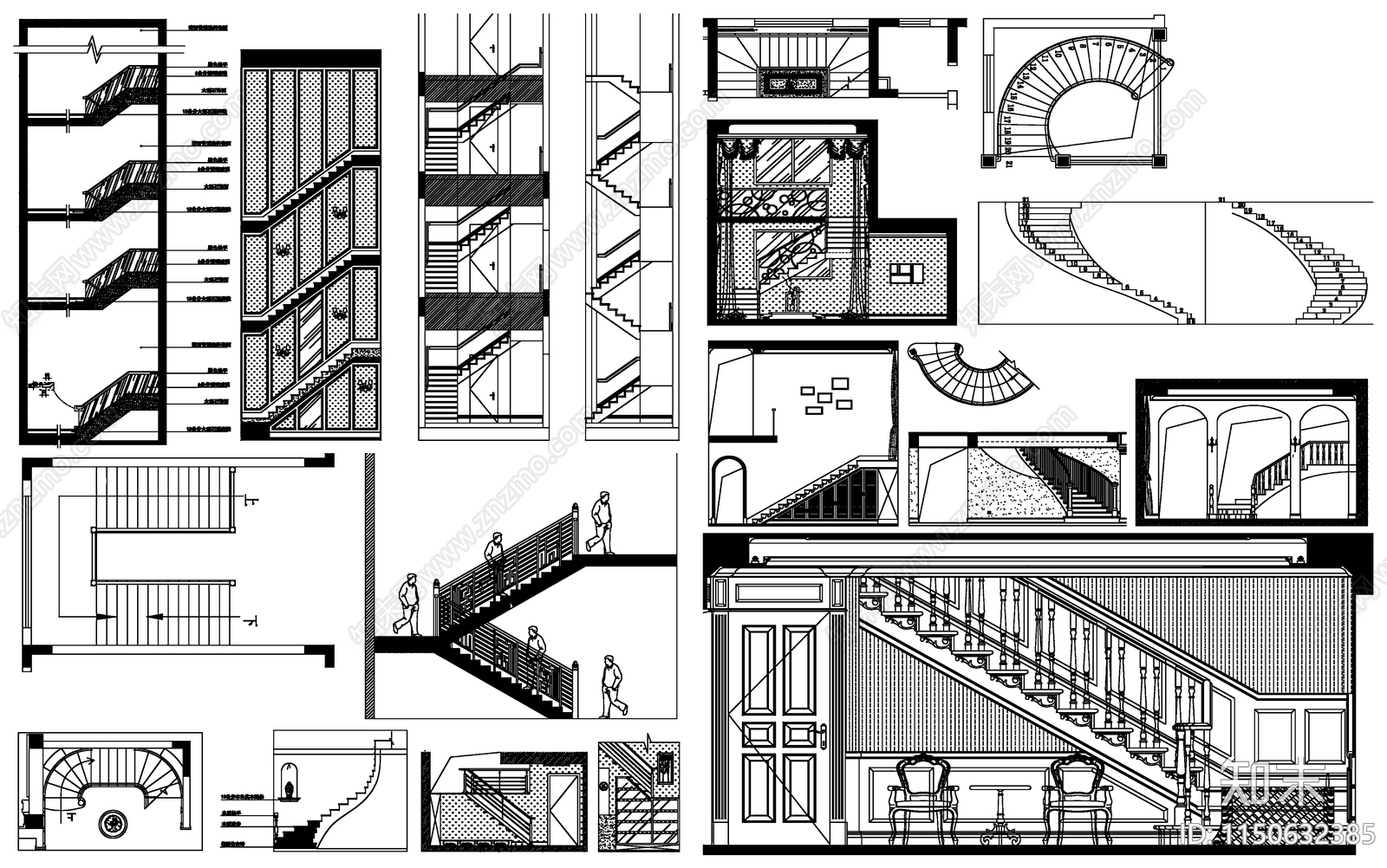 楼梯详图剖面大样图设计素材施工图下载【ID:1150632385】
