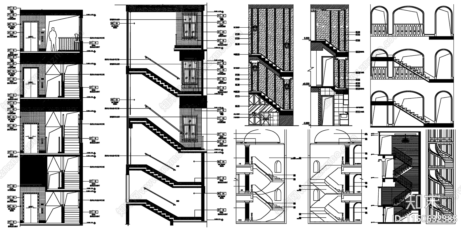 楼梯详图剖面大样图设计素材施工图下载【ID:1150632385】