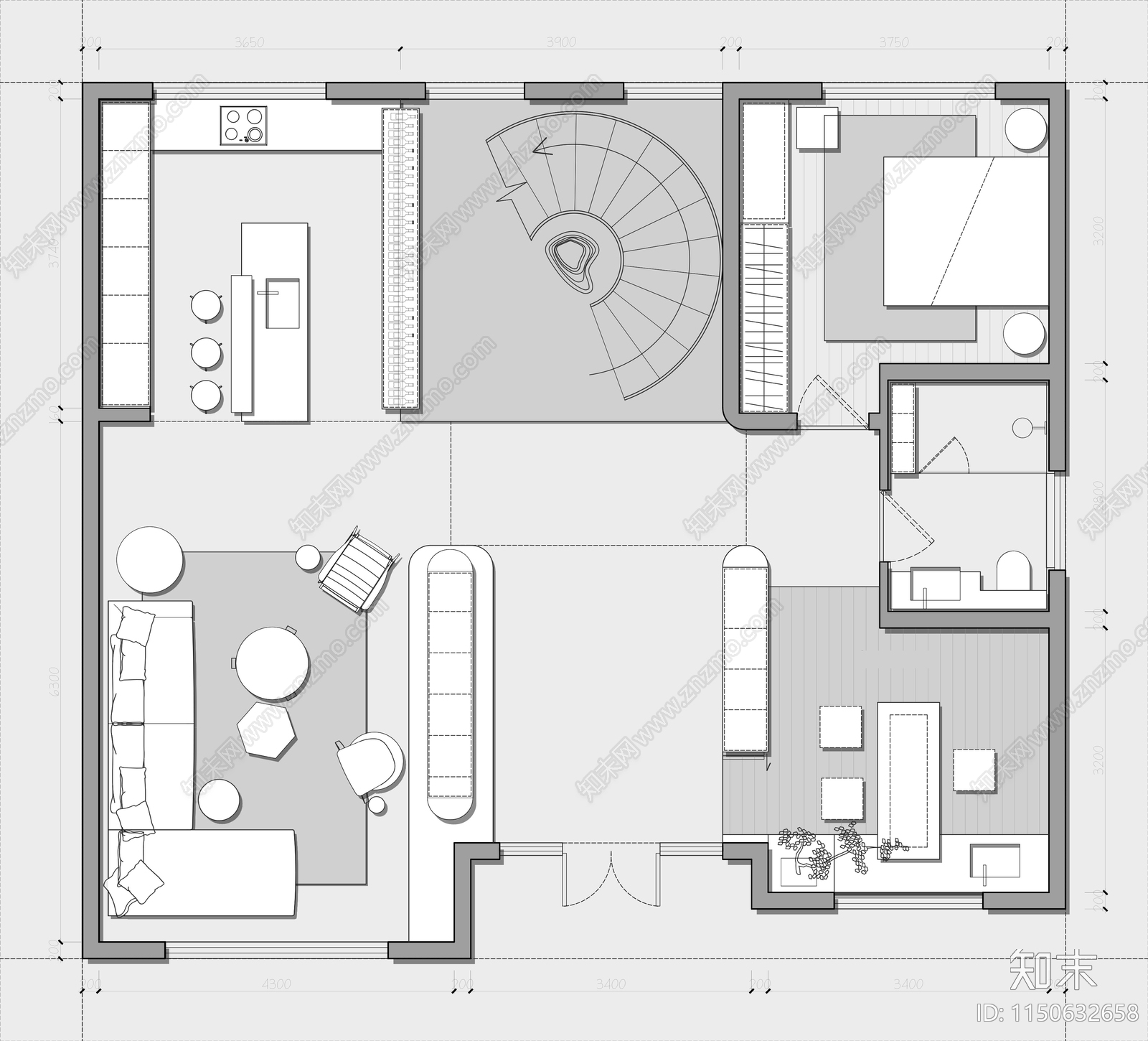 350㎡三层独栋别墅平面布置图cad施工图下载【ID:1150632658】