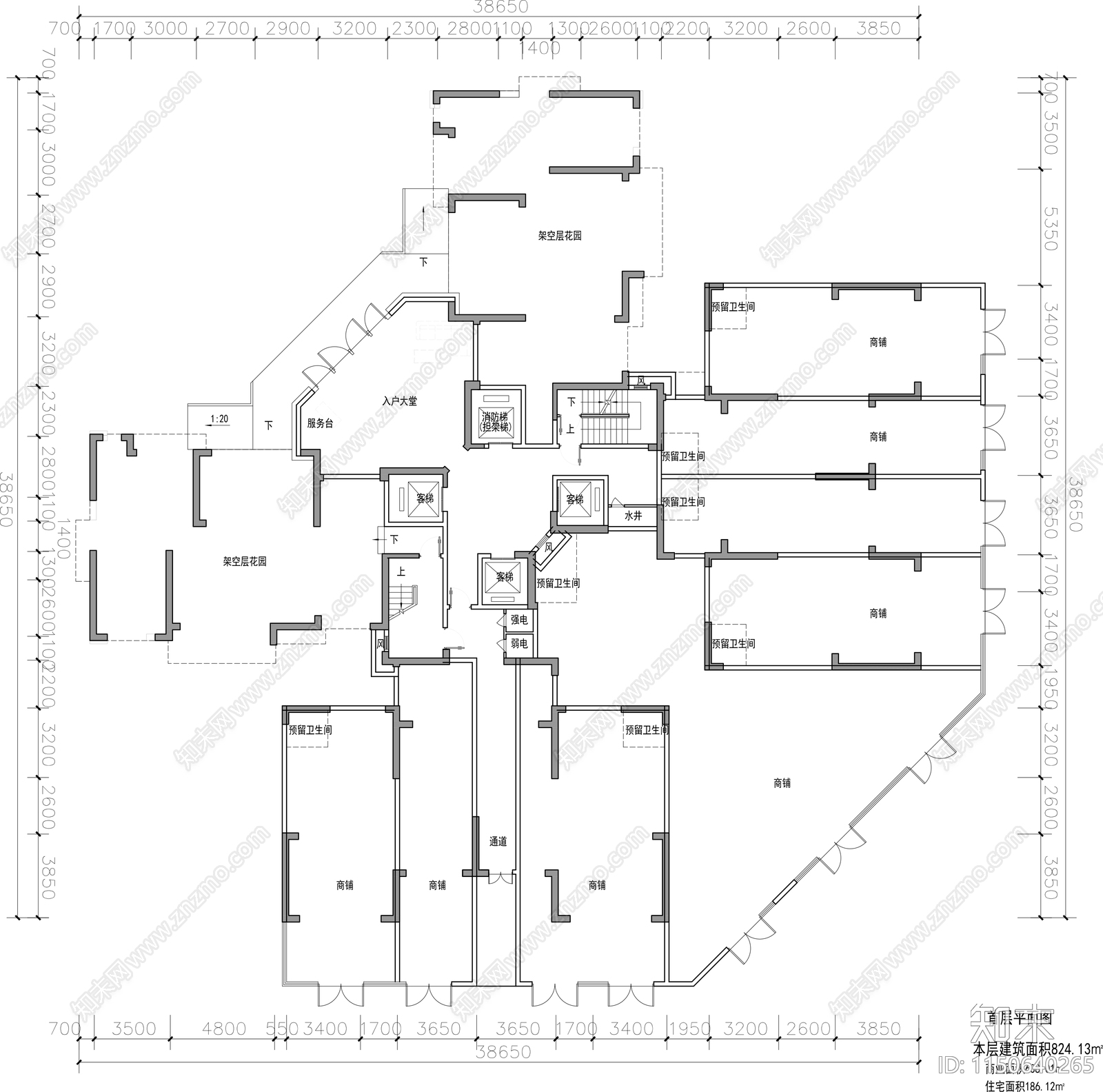 南方小区高层住宅平面图cad施工图下载【ID:1150640265】