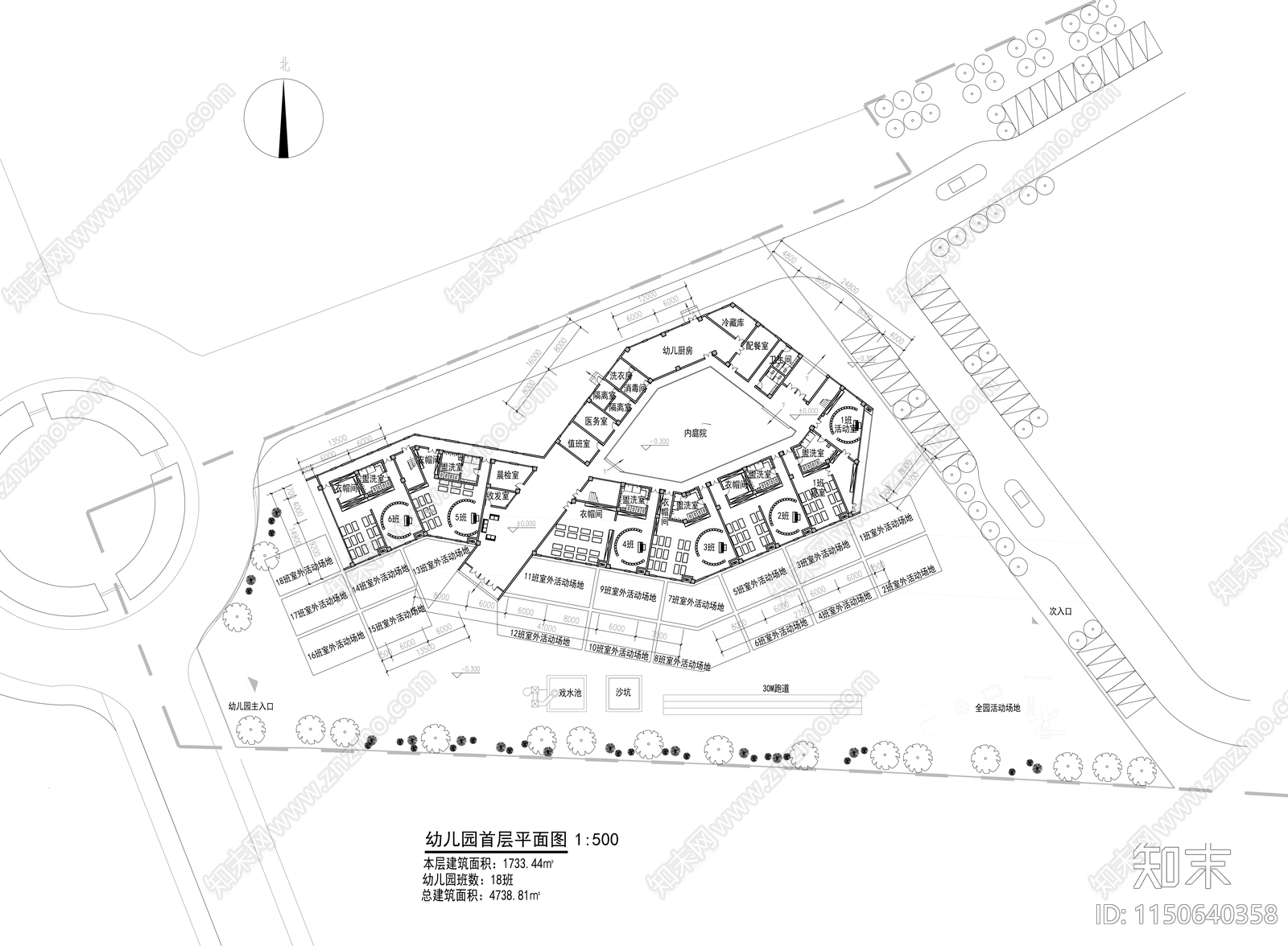 幼儿园平面布置图cad施工图下载【ID:1150640358】