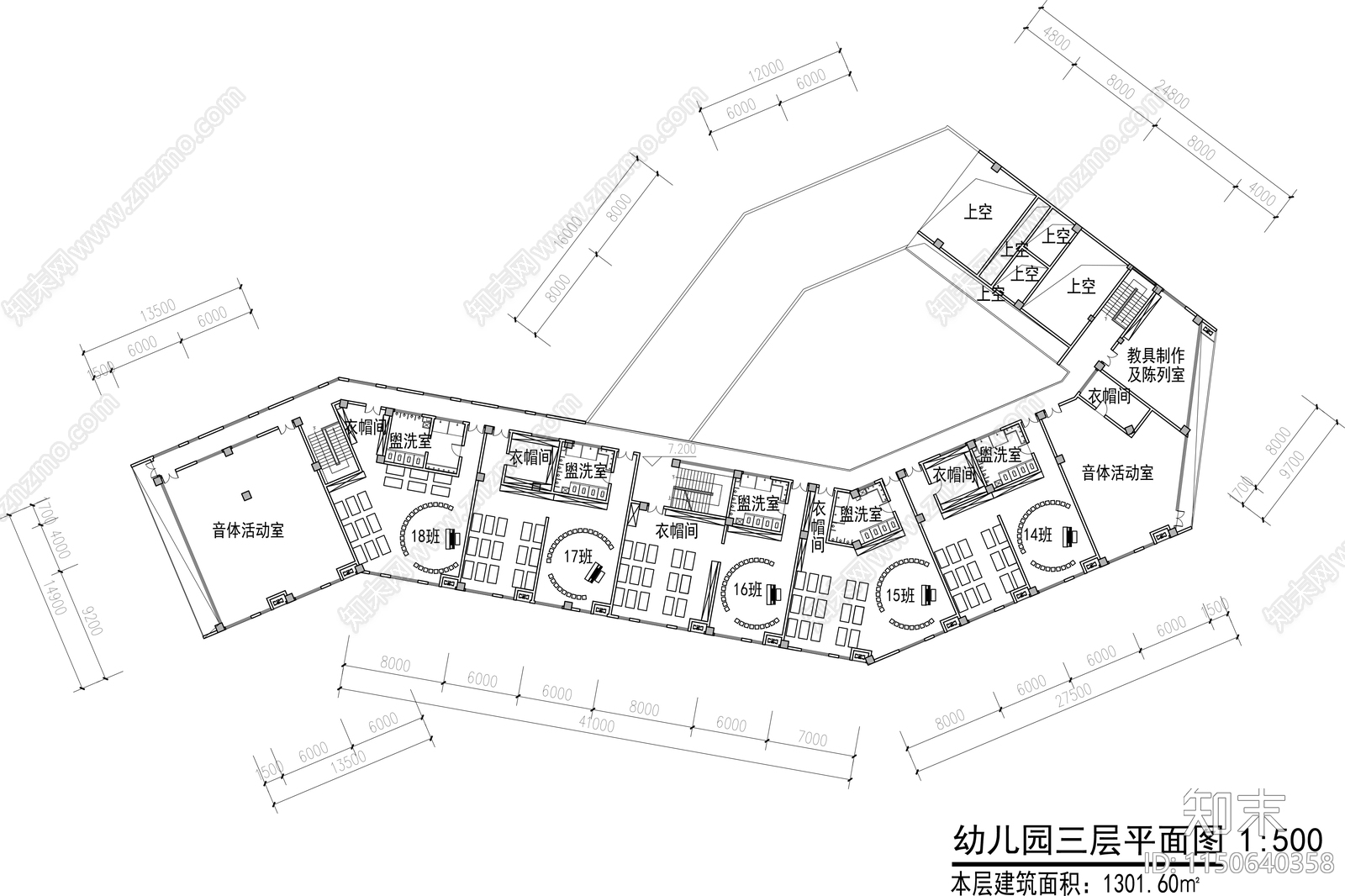 幼儿园平面布置图cad施工图下载【ID:1150640358】