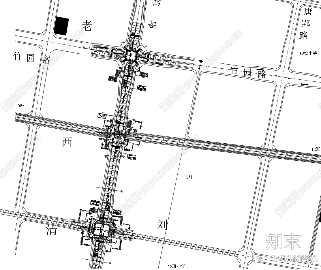 市政道路工程设施横断面十字路口设施布置图cad施工图下载【ID:1150640996】