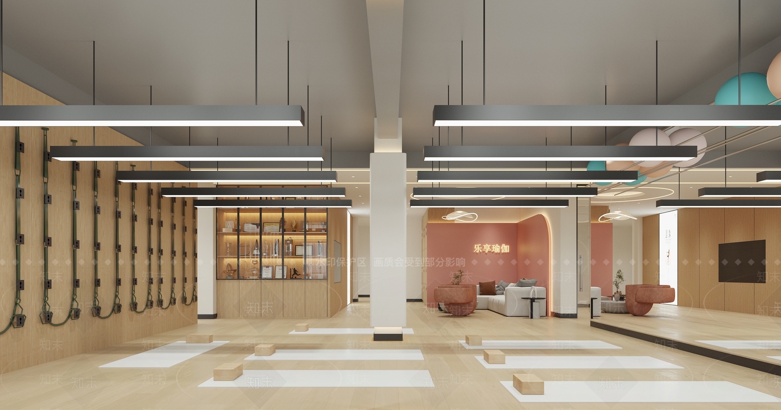 现代原木风瑜伽馆3D模型下载【ID:1150659450】