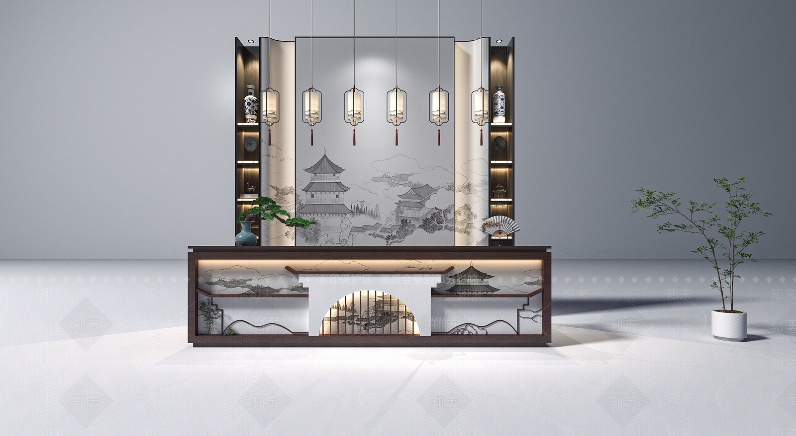 新中式接待台3D模型下载【ID:1150654353】