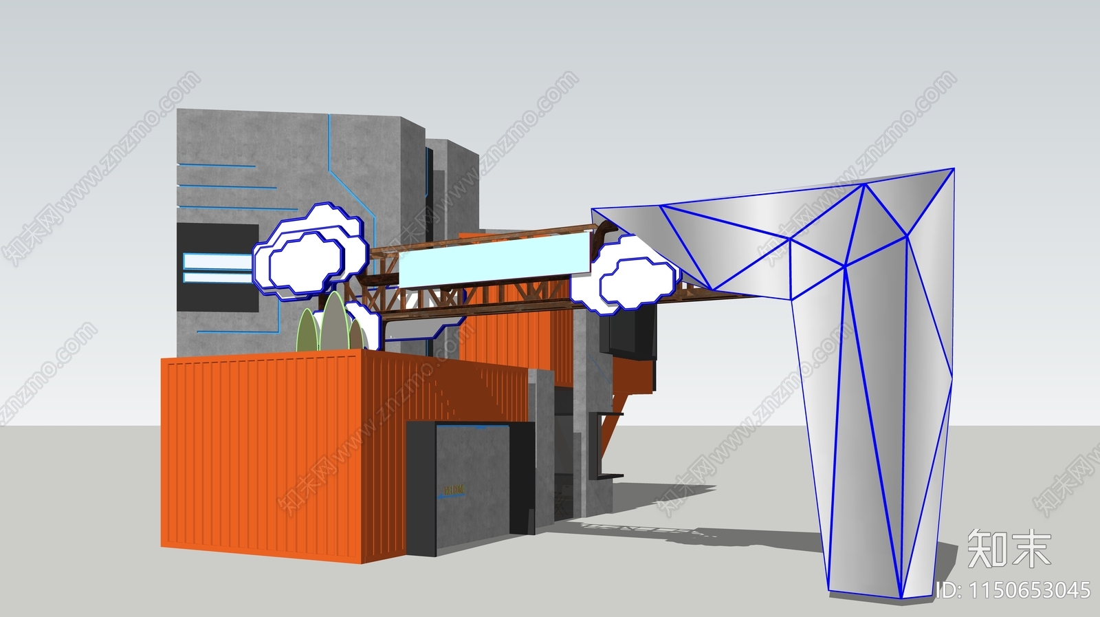 现代集装箱餐饮建筑SU模型下载【ID:1150653045】