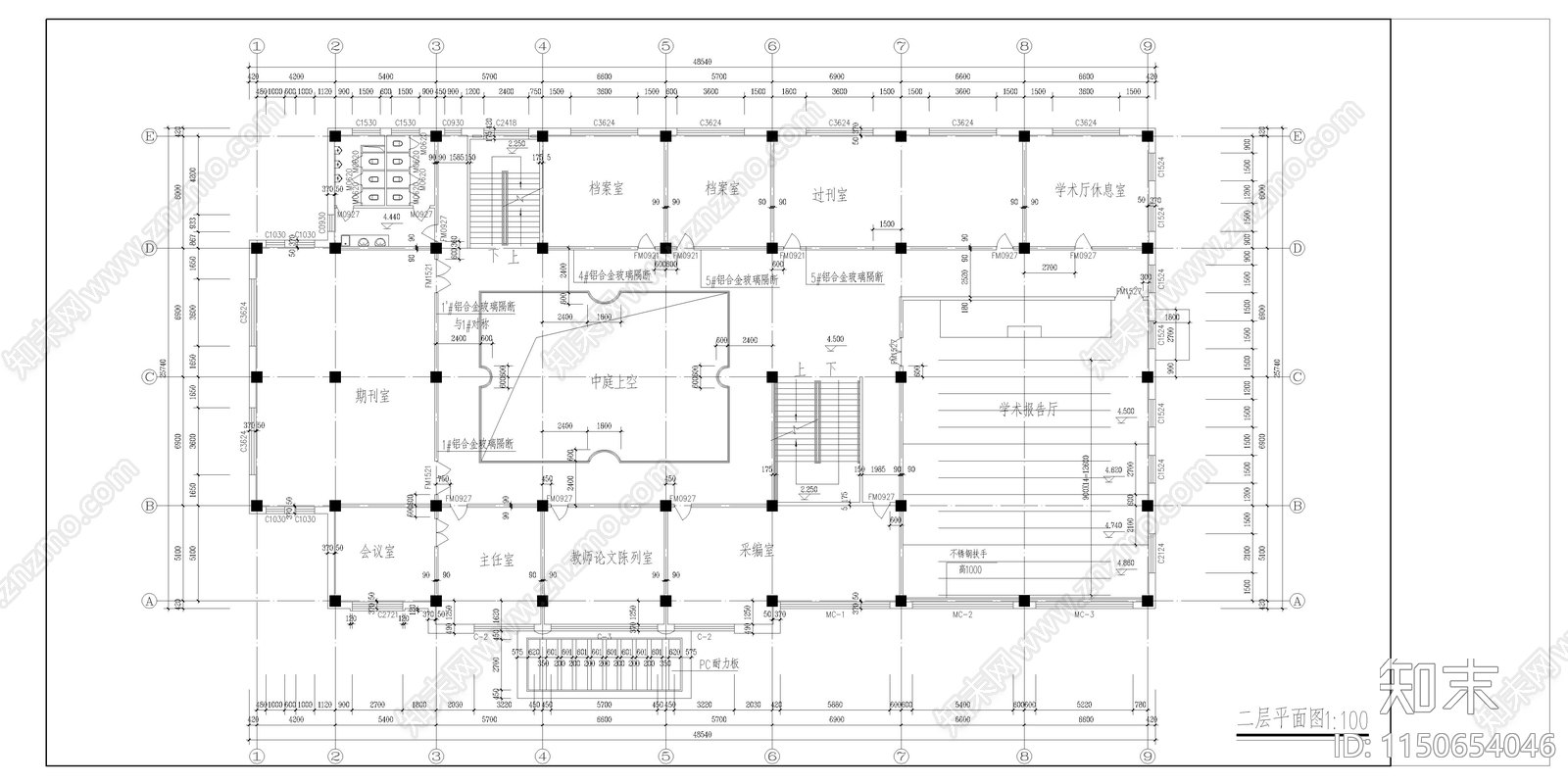 某学校图书馆建筑图cad施工图下载【ID:1150654046】