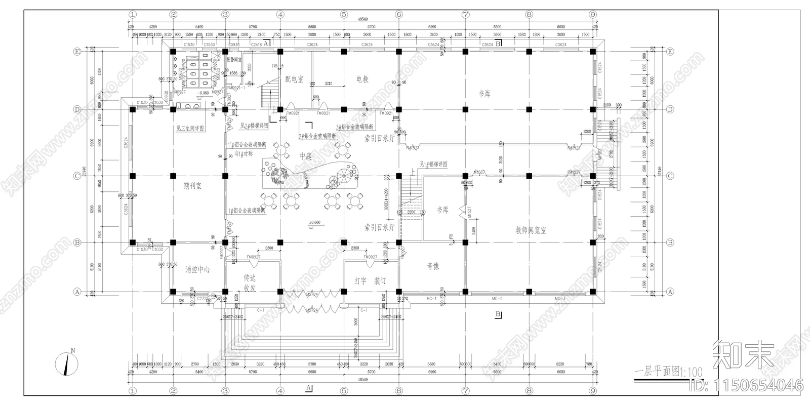 某学校图书馆建筑图cad施工图下载【ID:1150654046】