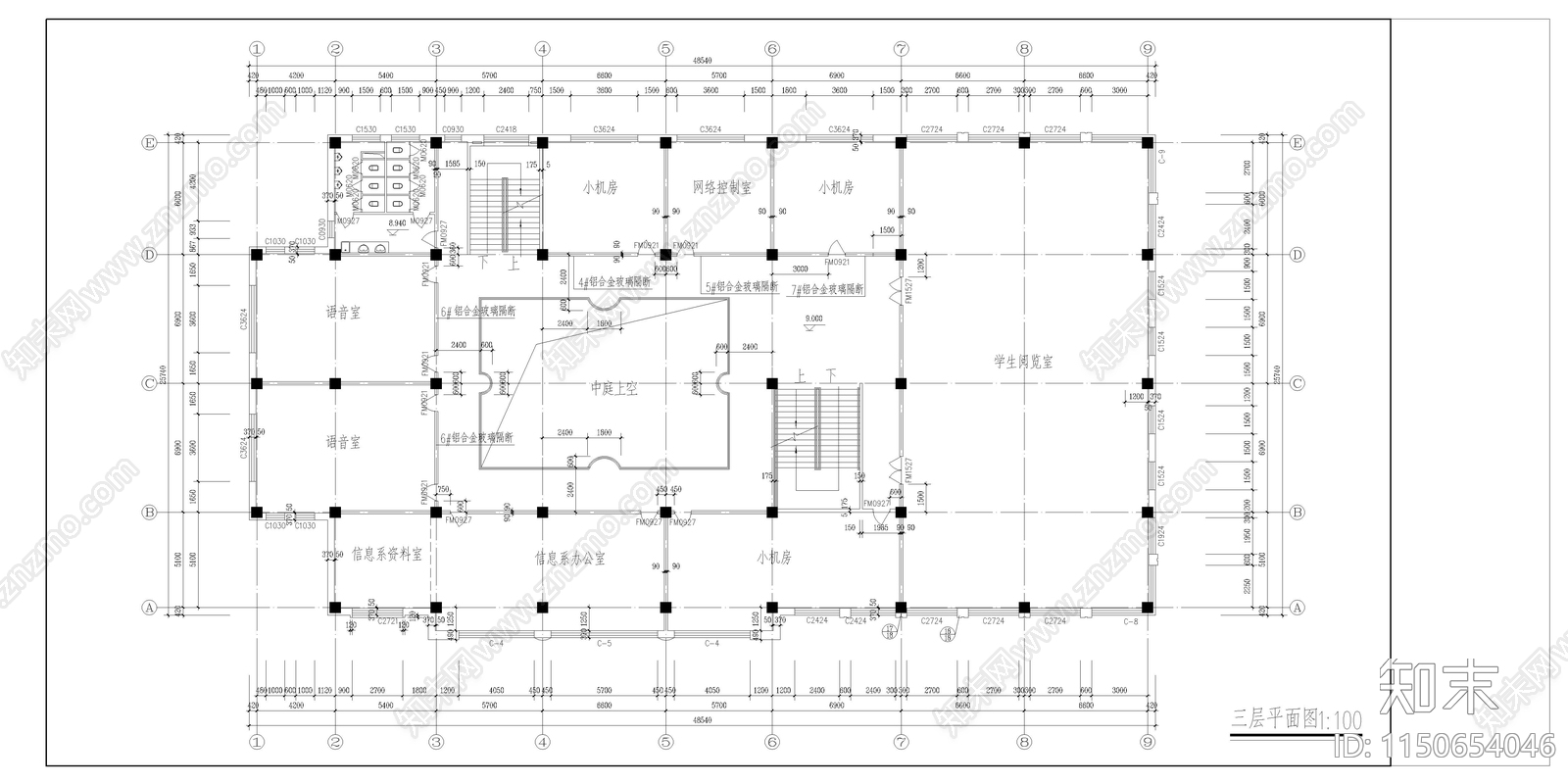 某学校图书馆建筑图cad施工图下载【ID:1150654046】