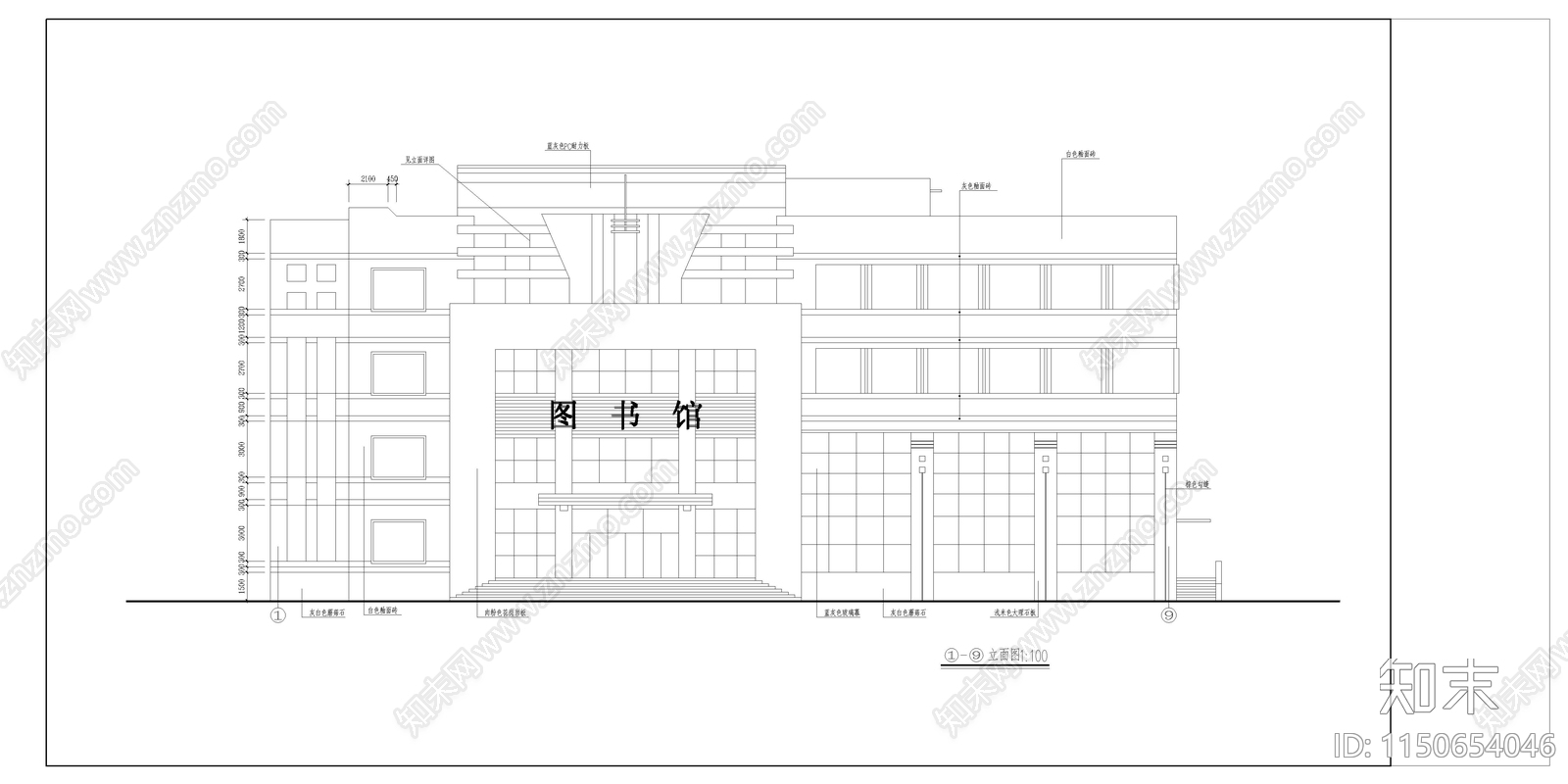 某学校图书馆建筑图cad施工图下载【ID:1150654046】