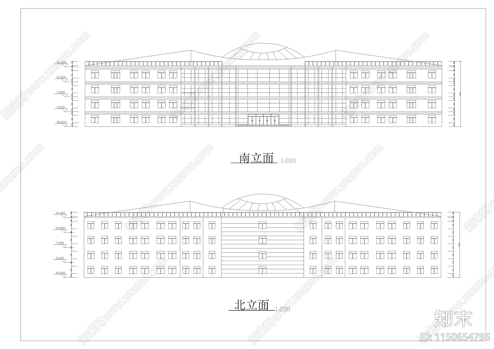 某学校办公楼大楼建筑图施工图下载【ID:1150654796】