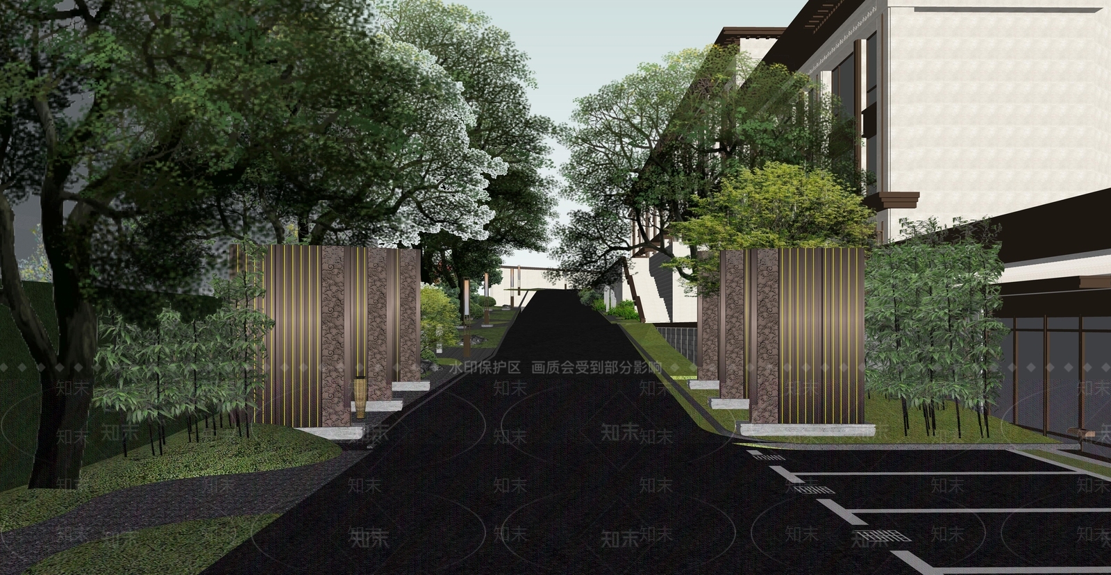 现代社区道路景观SU模型下载【ID:1150655368】