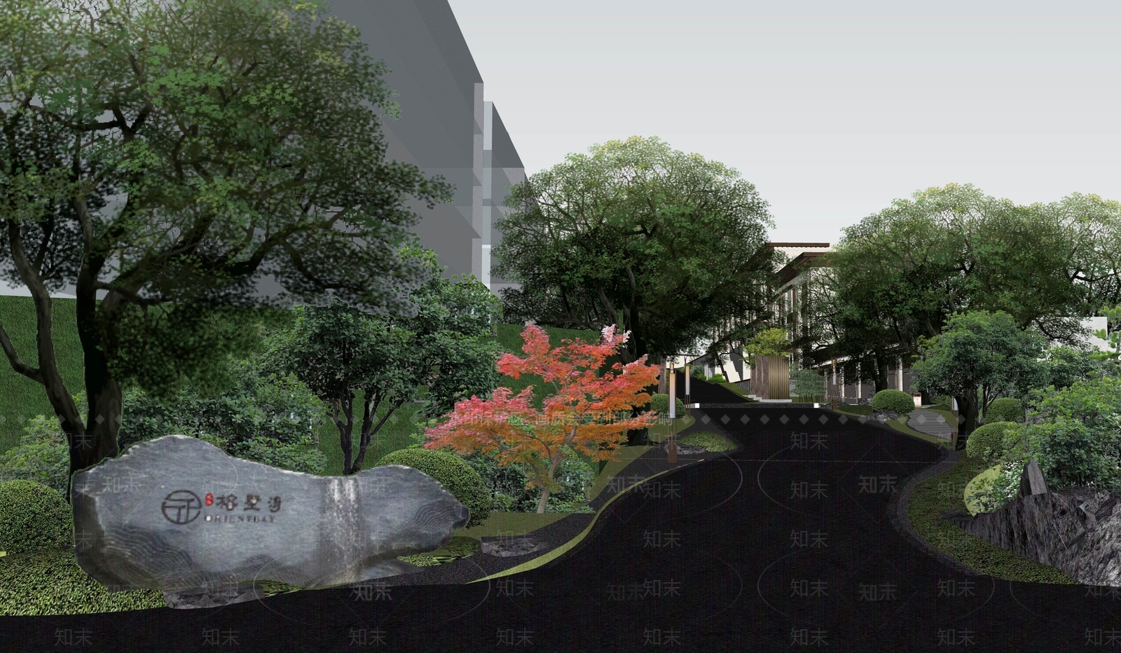 现代社区道路景观SU模型下载【ID:1150655368】