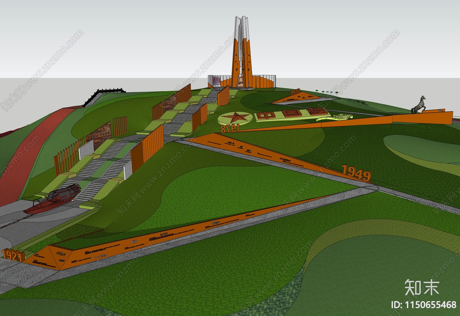 现代党建文化主题公园SU模型下载【ID:1150655468】