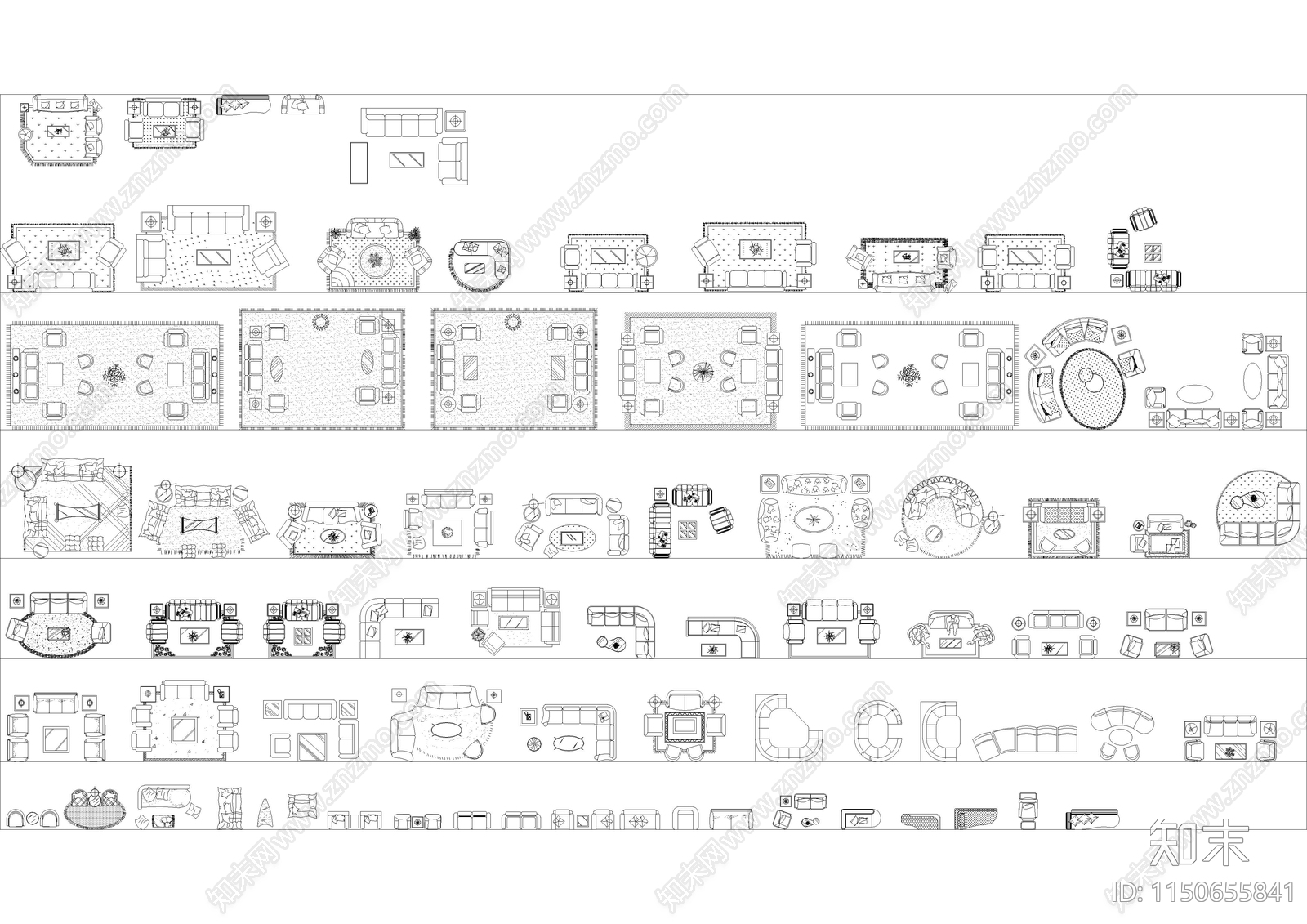 平面家具图库cad施工图下载【ID:1150655841】