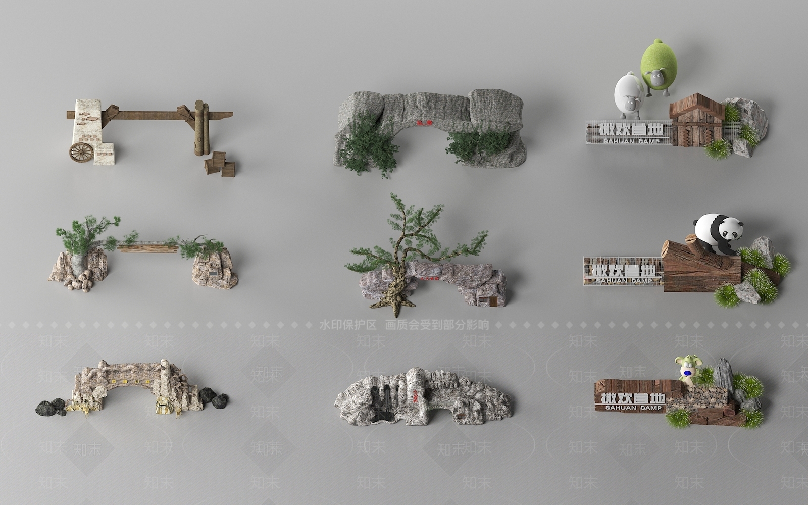 现代公园景观入口大门3D模型下载【ID:1150656183】