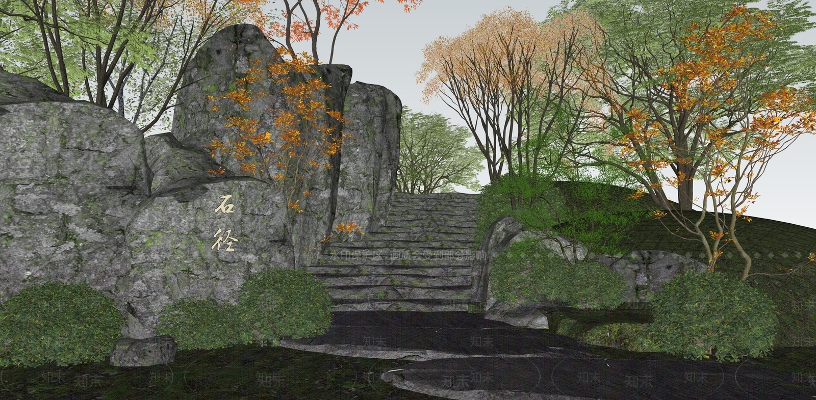 中式台阶景观SU模型下载【ID:1150656398】