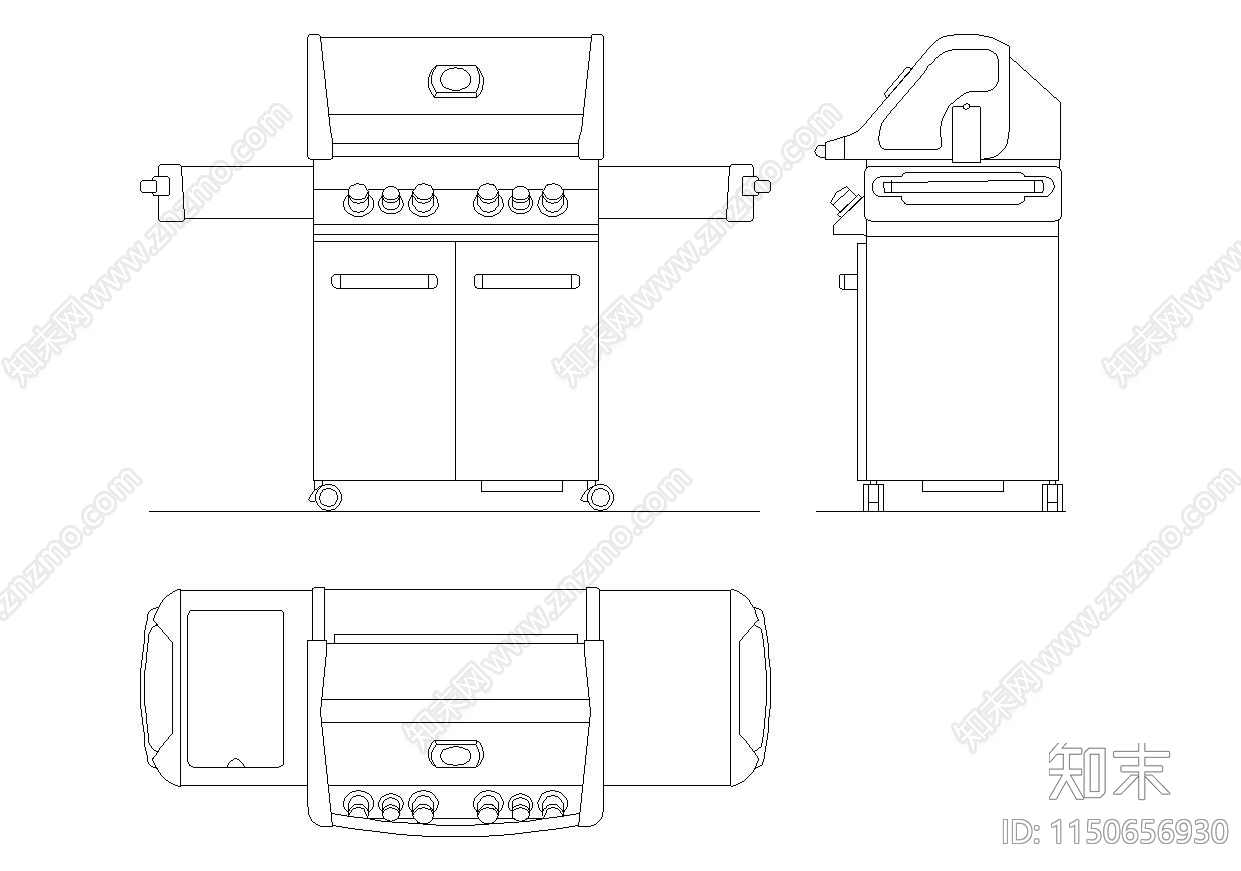 烤肉架三视图cad施工图下载【ID:1150656930】