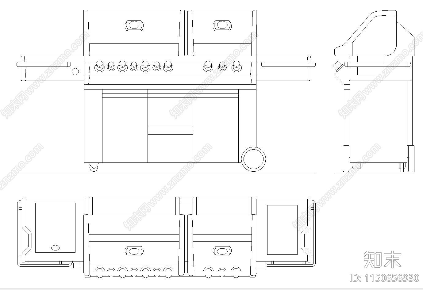 烤肉架三视图cad施工图下载【ID:1150656930】