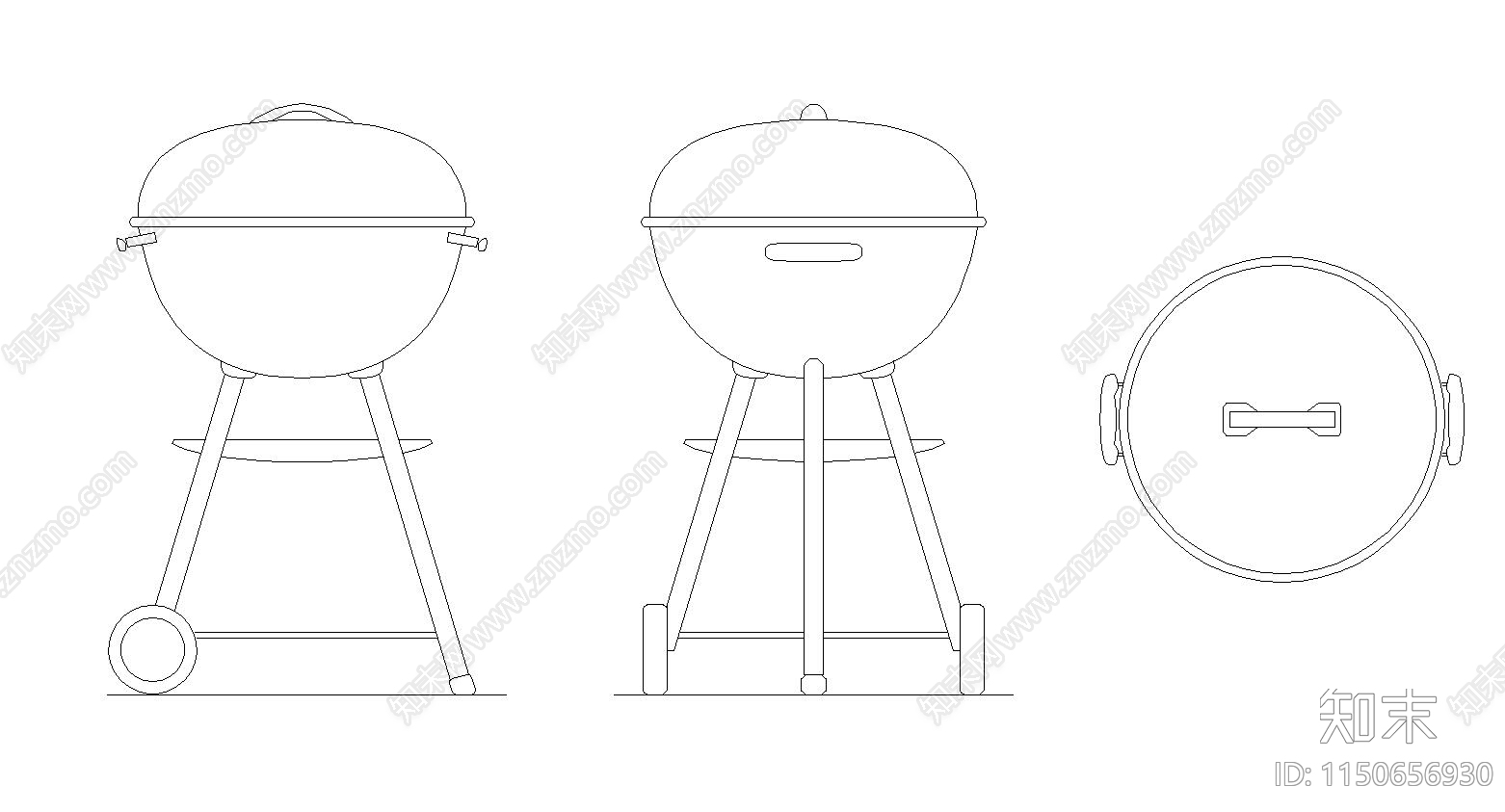烤肉架三视图cad施工图下载【ID:1150656930】